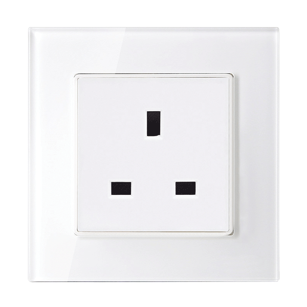 UK TYPE SOCKET 13A GLASS FRAME WHITE