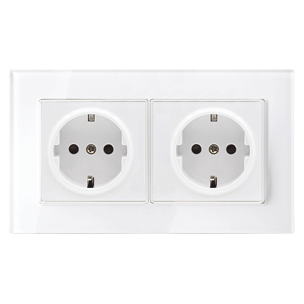 GERMAN DOUBLE SOCKET 16A GLASS FRAME WHITE+C. BOX