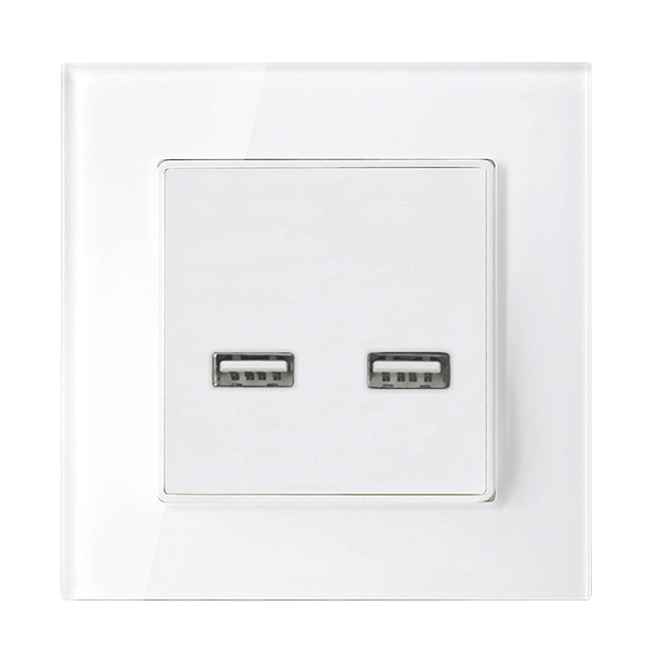 DOUBLE USB SOCKET GLASS FRAME WHITE
