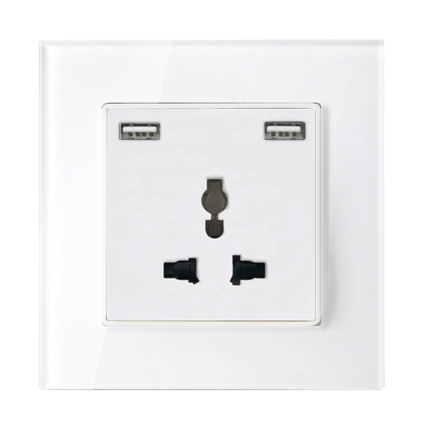 MULTI-FUNCT. SOCKET 16A WITH 2XUSB GLASS FRAME WH