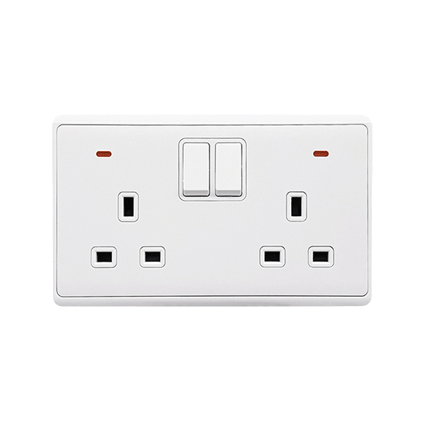 LONDON DOUBLE SOCKET WITH 2P BUTTON SWITCH NEON WH