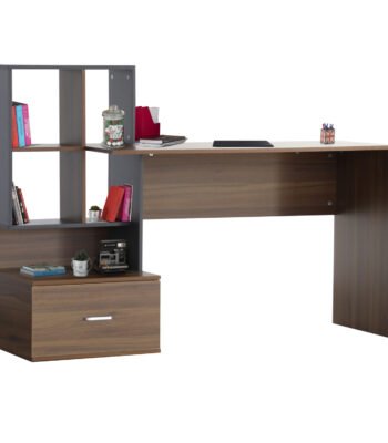 ΓΡΑΦΕΙΟ ΜΕΛΑΜΙΝΗΣ ΜΕ ΒΙΒΛΙΟΘΗΚΗ SYNDYA HM8993.01 ΚΑΡΥΔΙ -ΓΚΡΙ 149x48x105Y εκ.