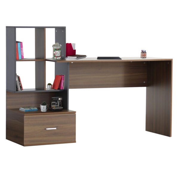 ΓΡΑΦΕΙΟ ΜΕΛΑΜΙΝΗΣ ΜΕ ΒΙΒΛΙΟΘΗΚΗ SYNDYA HM8993.01 ΚΑΡΥΔΙ -ΓΚΡΙ 149x48x105Y εκ.