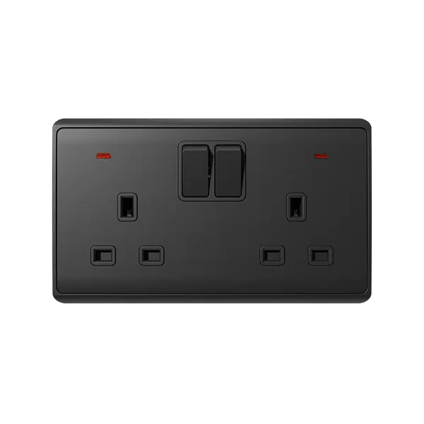 LONDON DOUBLE SOCKET WITH 1P BUTTON SWITCH NEON AN