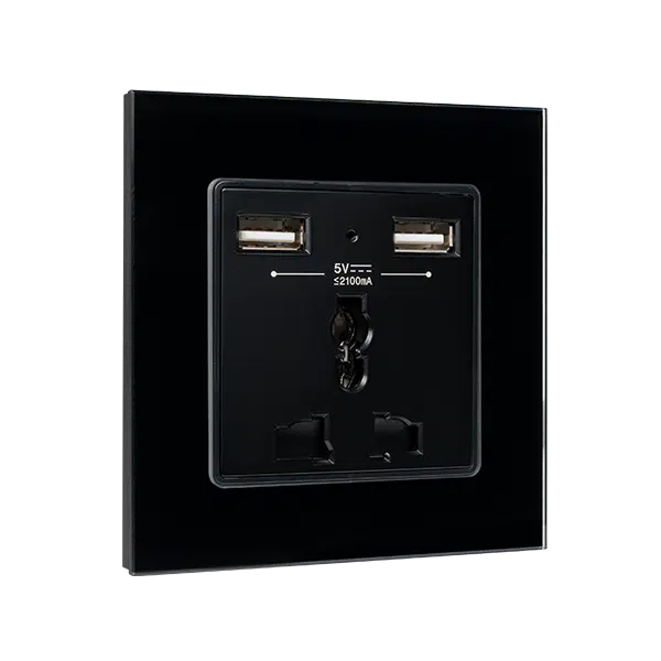 MULTI-FUNCT. SOCKET 16A WITH 2XUSB GLASS FRAME BL