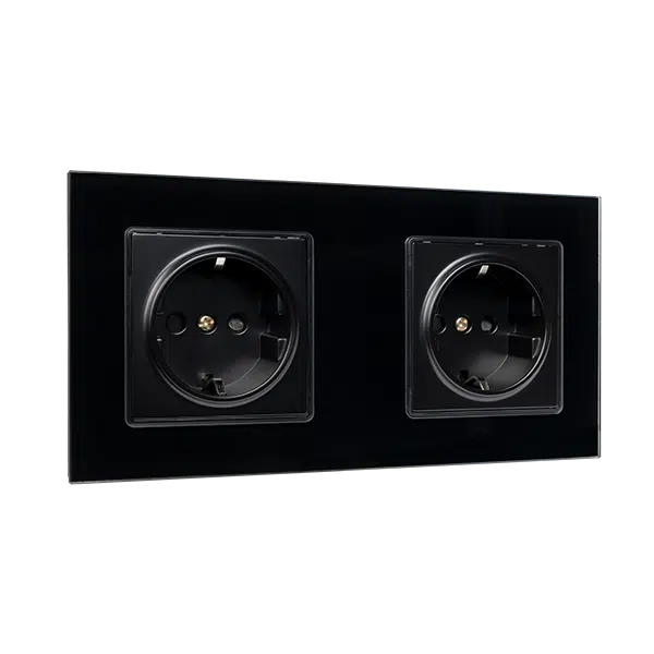 GERMAN TYPE DOUBLE SOCKET 16A GLASS FRAME BLACK