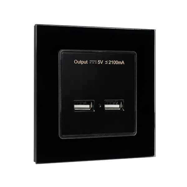DOUBLE USB SOCKET GLASS FRAME BLACK