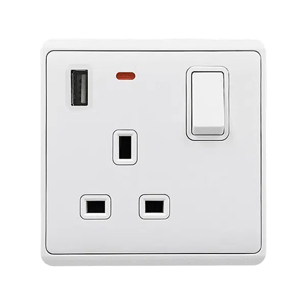 LONDON SINGLE SOCKET 1P BUTTON SWITCH NEON+USB WH