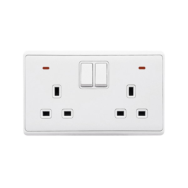 LONDON DOUBLE SOCKET WITH 1P BUTTON SWITCH NEON WH