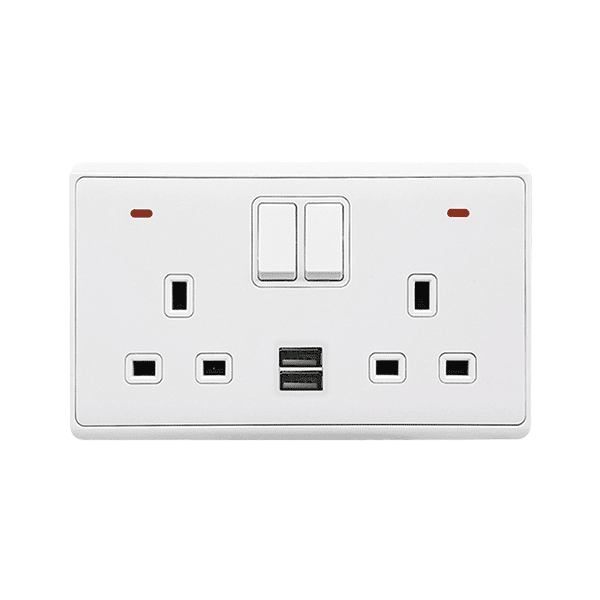 LONDON DOUBLE SOCKET 2P BUTTON SWITCH NEON+USB WH