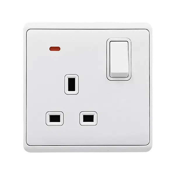 LONDON SINGLE SOCKET WITH 2P BUTTON SWITCH NEON WH