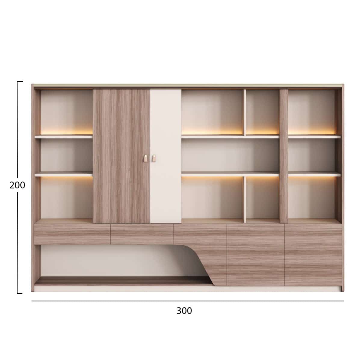 ΒΙΒΛΙΟΘΗΚΗ ΣΕΙΡΑ SUPERON HM2141 ΜΕΛΑΜΙΝΗ ΜΠΕΖ & ΦΥΣΙΚΟ--LED ΦΩΤΙΣΜΟΣ 300x40x200Υεκ - Image 2