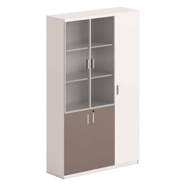 ΒΙΒΛΙΟΘΗΚΗ/ΝΤΟΥΛΑΠΙ NEWLINE HM18280 ΜΕΛΑΜΙΝΗ ΛΕΥΚΗ-ΑΝΟΙΧΤΟ ΚΑΦΕ--ΓΥΑΛΙ 120x40x200Υεκ