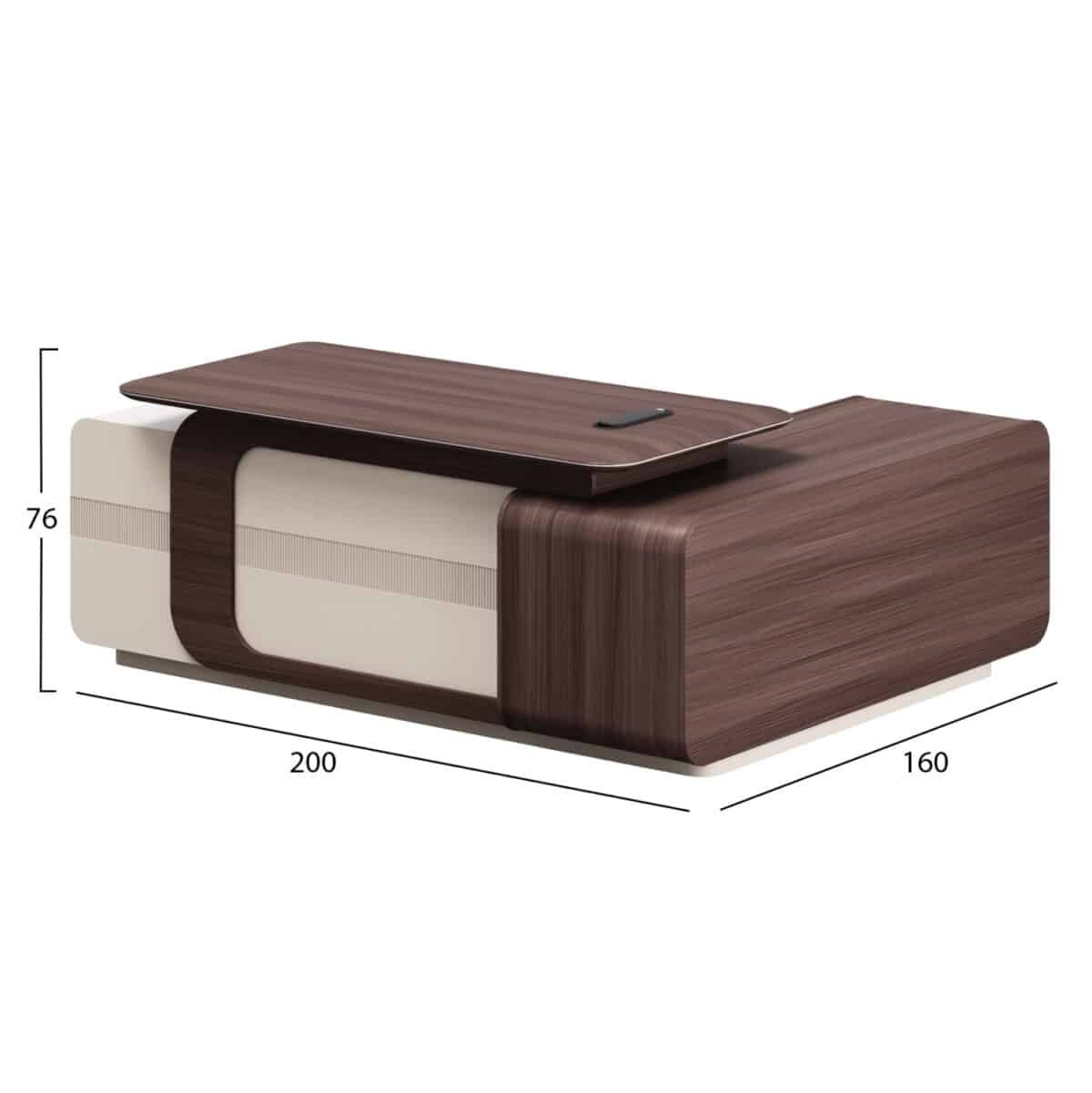 ΓΡΑΦΕΙΟ ΑΡΙΣΤΕΡΗ ΓΩΝΙΑ ΣΕΙΡΑ PRESIDENT HM2147L ΜΕΛΑΜΙΝΗ ΣΕ ΚΑΡΥΔΙ-ΜΠΕΖ 200x160x76Υεκ - Image 2