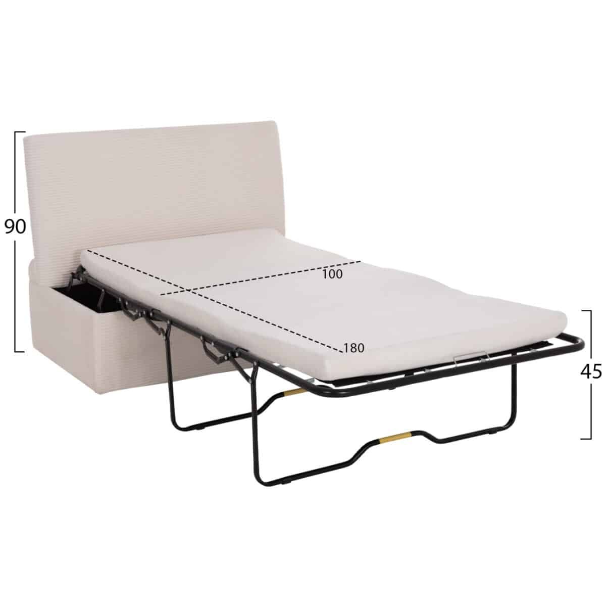 ΣΚΑΜΠΟ ΜΕ ΑΝΑΔΙΠΛΟΥΜΕΝΟ ΡΑΝΤΖΟ & ΣΤΡΩΜΑ INGE HM3343.42 ΜΠΕΖ ΚΟΤΛΕ ΥΦΑΣΜΑ 118x74x42Υ - Image 3