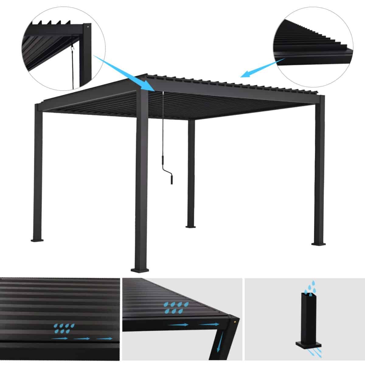 ΒΙΟΚΛΙΜΑΤΙΚΗ ΠΕΡΓΚΟΛΑ ΑΛΟΥΜΙΝΙΟΥ DOMECIL HM6611.01 ΜΕ ΜΕΤΑΛ. ΠΕΡΣΙΔΕΣ--300x300x240Υ - Image 3