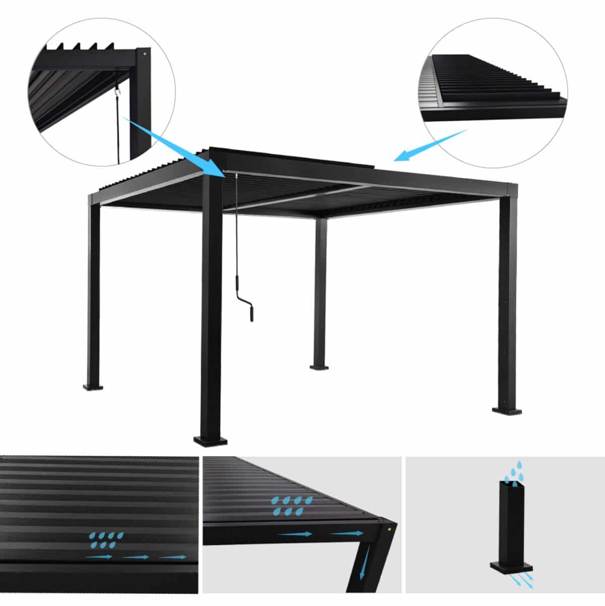 ΒΙΟΚΛΙΜΑΤΙΚΗ ΠΕΡΓΚΟΛΑ ΑΛΟΥΜΙΝΙΟΥ PREMIUM FRANIO HM6609.01 ΜΑΥΡΟ 300x300x240Υ - Image 3