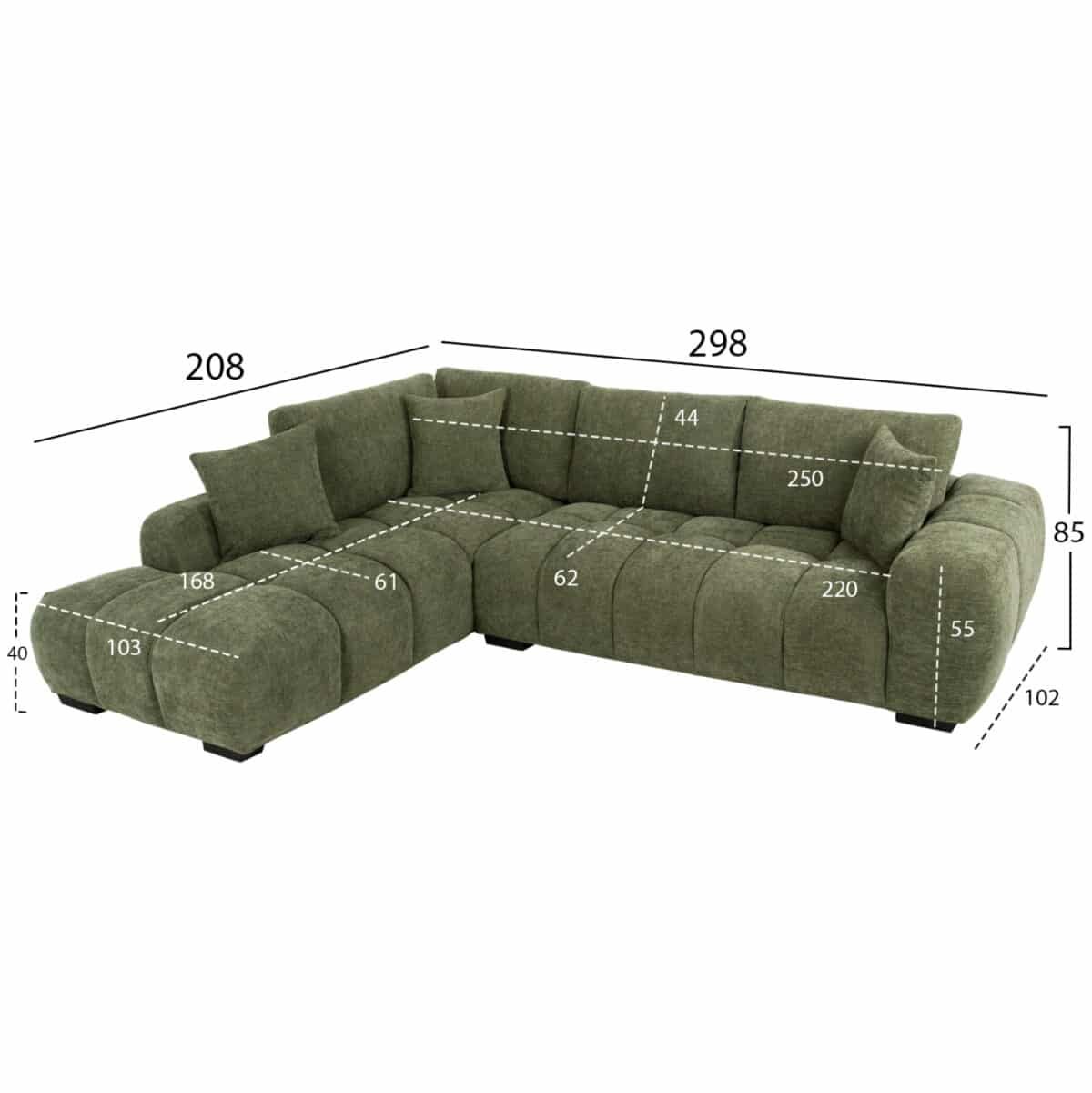 ΚΑΝΑΠΕΣ ΓΩΝΙΑ (ΑΡΙΣΤΕΡΗ) COVEN HM3266.14L ΠΡΑΣΙΝΟ ΥΦΑΣΜΑ 298x102-208x85Υεκ. - Image 2