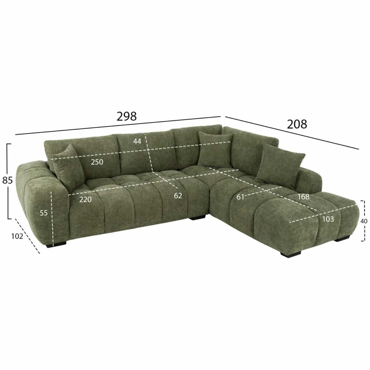 ΚΑΝΑΠΕΣ ΓΩΝΙΑ (ΔΕΞΙΑ) COVEN HM3266.14R ΠΡΑΣΙΝΟ ΥΦΑΣΜΑ 298x102-208x85Υεκ. - Image 2