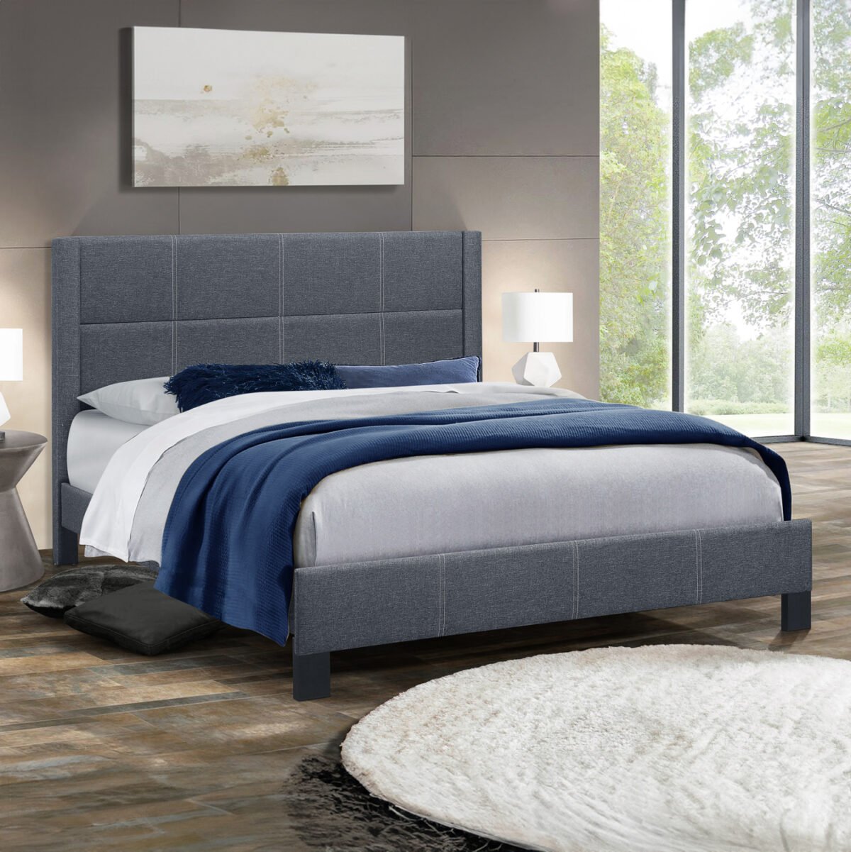 ΚΡΕΒΑΤΙ TRILLOP HM666.02 ΣΚΟΥΡΟ ΓΚΡΙ ΥΦΑΣΜΑ ΓΙΑ ΣΤΡΩΜΑ 160X200εκ. - Image 3