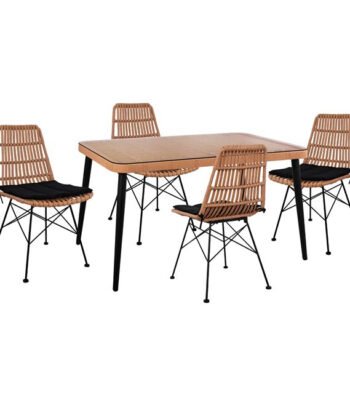 ΣΕΤ 5ΤΜΧ ALLEGRA WICKER ΜΕ ΤΡΑΠΕΖΙ 140X80Χ78Υ ΜΠΕΖ & ΜΑΥΡΟ ΧΡΩΜΑ HM10491