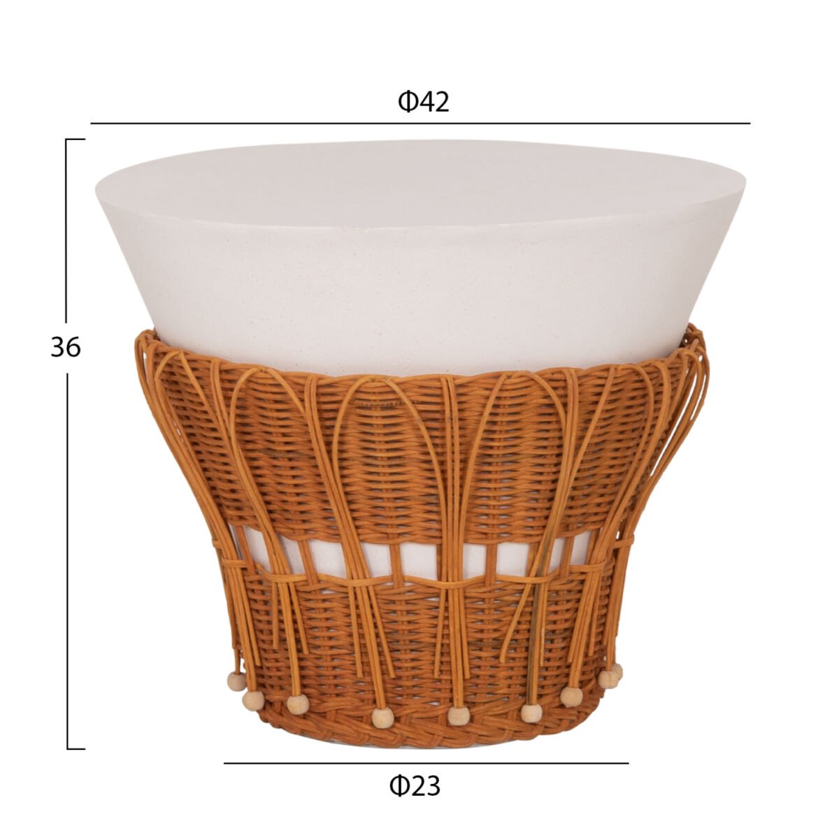 ΤΡΑΠΕΖΙ ΒΟΗΘΗΤΙΚΟ PERRAL HM18164.02S FIBER CEMENT ΛΕΥΚΟ-ΦΥΣΙΚΟ RATTAN--Φ42x36Υεκ - Image 2