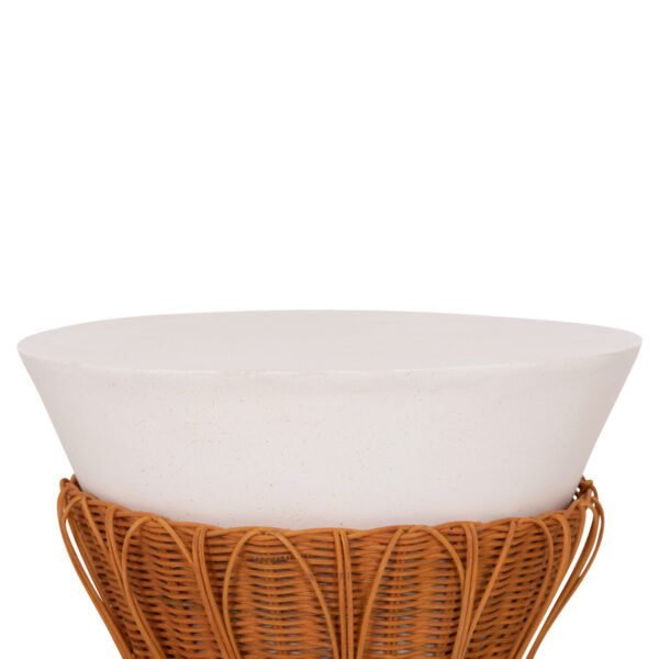 ΤΡΑΠΕΖΙ ΒΟΗΘΗΤΙΚΟ PERRAL HM18164.02S FIBER CEMENT ΛΕΥΚΟ-ΦΥΣΙΚΟ RATTAN--Φ42x36Υεκ - Image 4