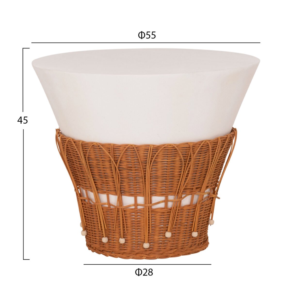 ΤΡΑΠΕΖΙ ΣΑΛΟΝΙΟΥ PERRAL HM18164.02L FIBER CEMENT ΛΕΥΚΟ-ΦΥΣΙΚΟ RATTAN--Φ55x45Υεκ - Image 2