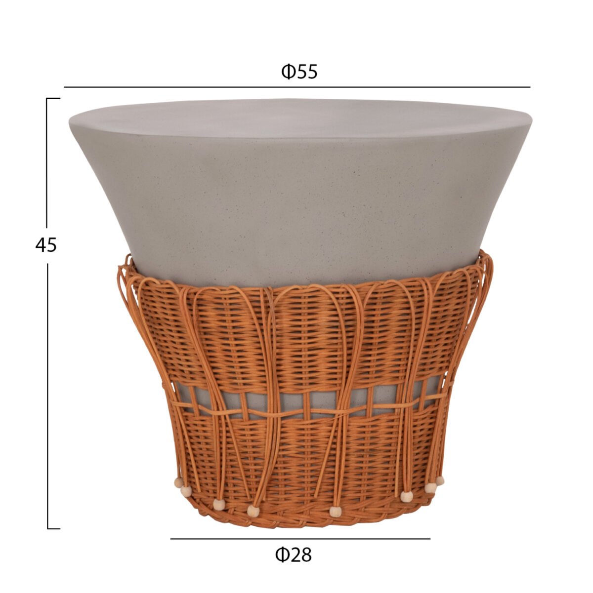 ΤΡΑΠΕΖΙ ΣΑΛΟΝΙΟΥ PERRAL HM18164.03L FIBER CEMENT ΓΚΡΙ-ΦΥΣΙΚΟ RATTAN--Φ55x45Υεκ - Image 2