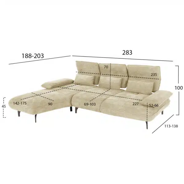 ΓΩΝΙΑΚΟΣ ΚΑΝΑΠΕΣ (ΑΡΙΣΤΕΡΗ) CONVERT HM3268.01L ΕΚΡΟΥ ΥΦΑΣΜΑ 283x188x100Υεκ. - Image 2