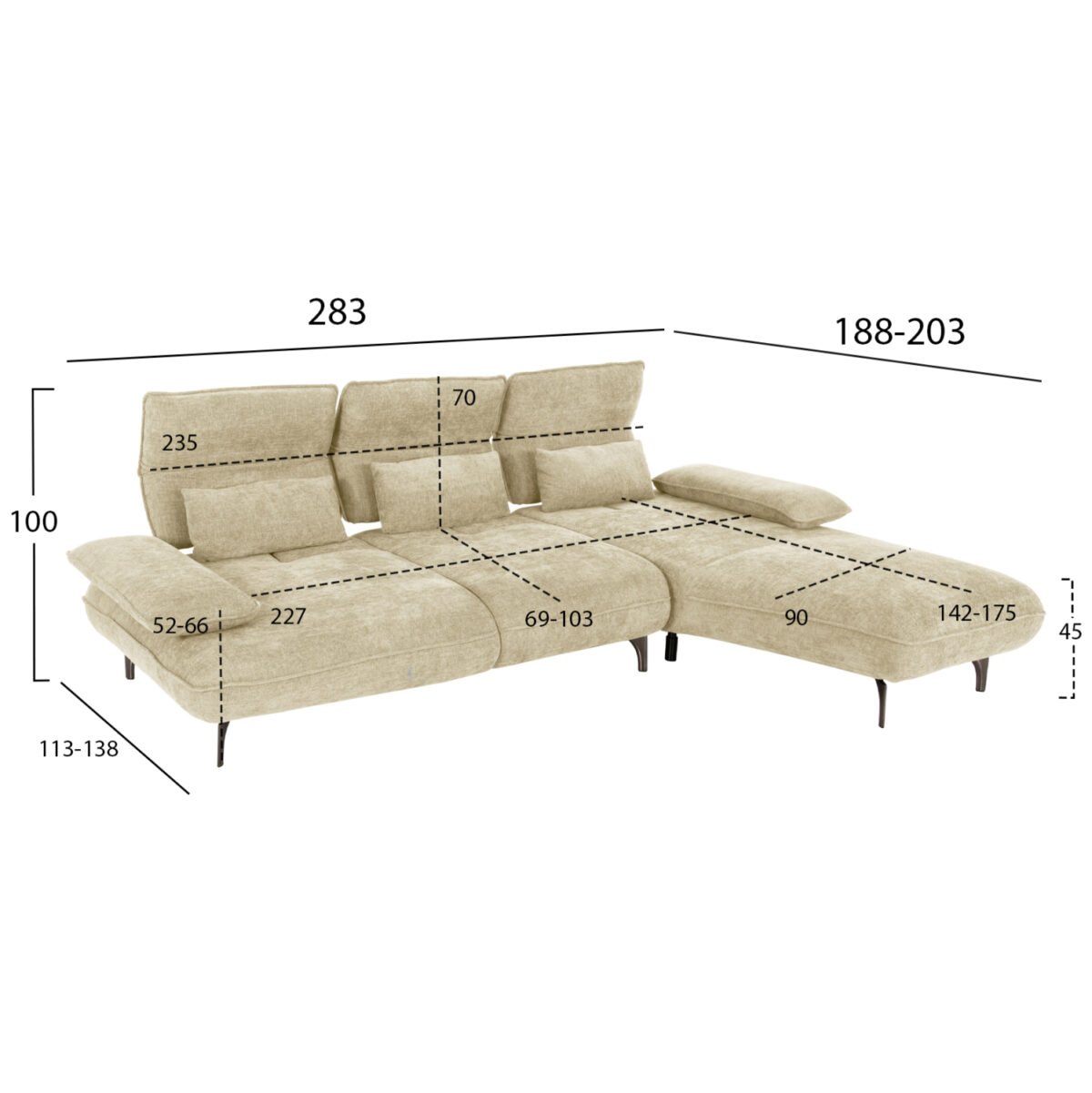 ΓΩΝΙΑΚΟΣ ΚΑΝΑΠΕΣ (ΔΕΞΙΑ) CONVERT HM3268.01R ΕΚΡΟΥ ΥΦΑΣΜΑ 283x188x100Υεκ. - Image 2
