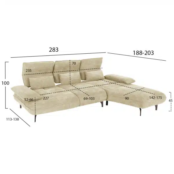 ΓΩΝΙΑΚΟΣ ΚΑΝΑΠΕΣ (ΔΕΞΙΑ) CONVERT HM3268.01R ΕΚΡΟΥ ΥΦΑΣΜΑ 283x188x100Υεκ. - Image 2