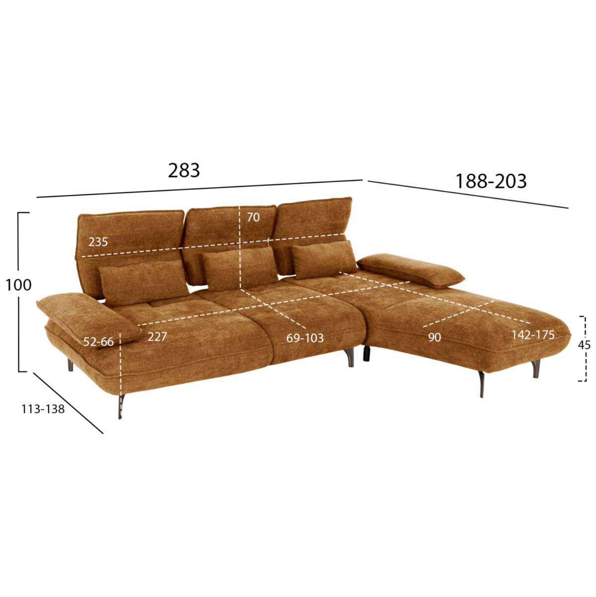 ΓΩΝΙΑΚΟΣ ΚΑΝΑΠΕΣ (ΔΕΞΙΑ) CONVERT HM3268.02R ΚΕΡΑΜΙΔΙ ΥΦΑΣΜΑ 283x188x100Υεκ. - Image 2