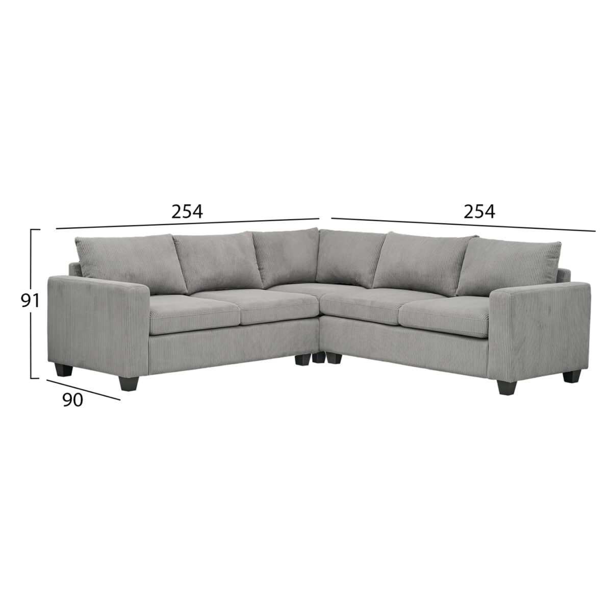 ΓΩΝΙΑΚΟΣ ΚΑΝΑΠΕΣ CALDER HM3286.01 ΓΚΡΙ ΥΦΑΣΜΑ 254x254x90x91Υεκ. - Image 2
