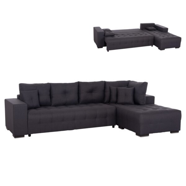ΓΩΝΙΑΚΟΣ ΚΑΝΑΠΕΣ-ΚΡΕΒΑΤΙ ΜΕ ΑΠΟΘ.ΧΩΡΟ TRENDSTON HM3302.01R ΓΚΡΙ ΥΦΑΣΜΑ 298x177x95Υεκ
