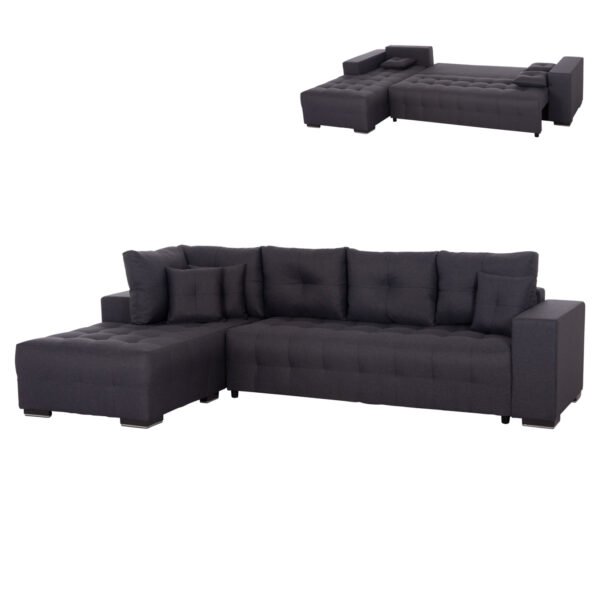 ΓΩΝΙΑΚΟΣ ΚΑΝΑΠΕΣ-ΚΡΕΒΑΤΙ ΜΕ ΑΠΟΘ.ΧΩΡΟ TRENDSTON HM3302.01L ΓΚΡΙ ΥΦΑΣΜΑ 298x177x95Υεκ
