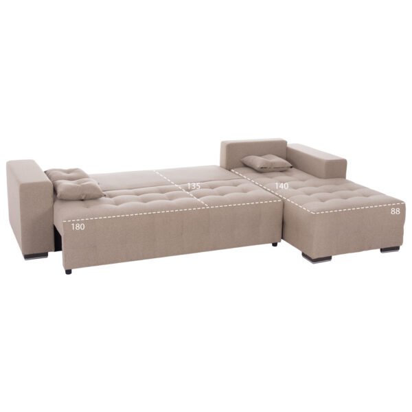 ΓΩΝΙΑΚΟΣ ΚΑΝΑΠΕΣ-ΚΡΕΒΑΤΙ ΜΕ ΑΠΟΘ.ΧΩΡΟ TRENDSTON HM3302.03R ΜΠΕΖ ΥΦΑΣΜΑ 298x177x95Υεκ - Image 3