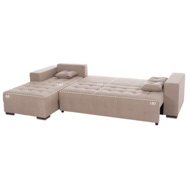 ΓΩΝΙΑΚΟΣ ΚΑΝΑΠΕΣ-ΚΡΕΒΑΤΙ ΜΕ ΑΠΟΘ.ΧΩΡΟ TRENDSTON HM3302.03L ΜΠΕΖ ΥΦΑΣΜΑ 298x177x95Υεκ - Image 3