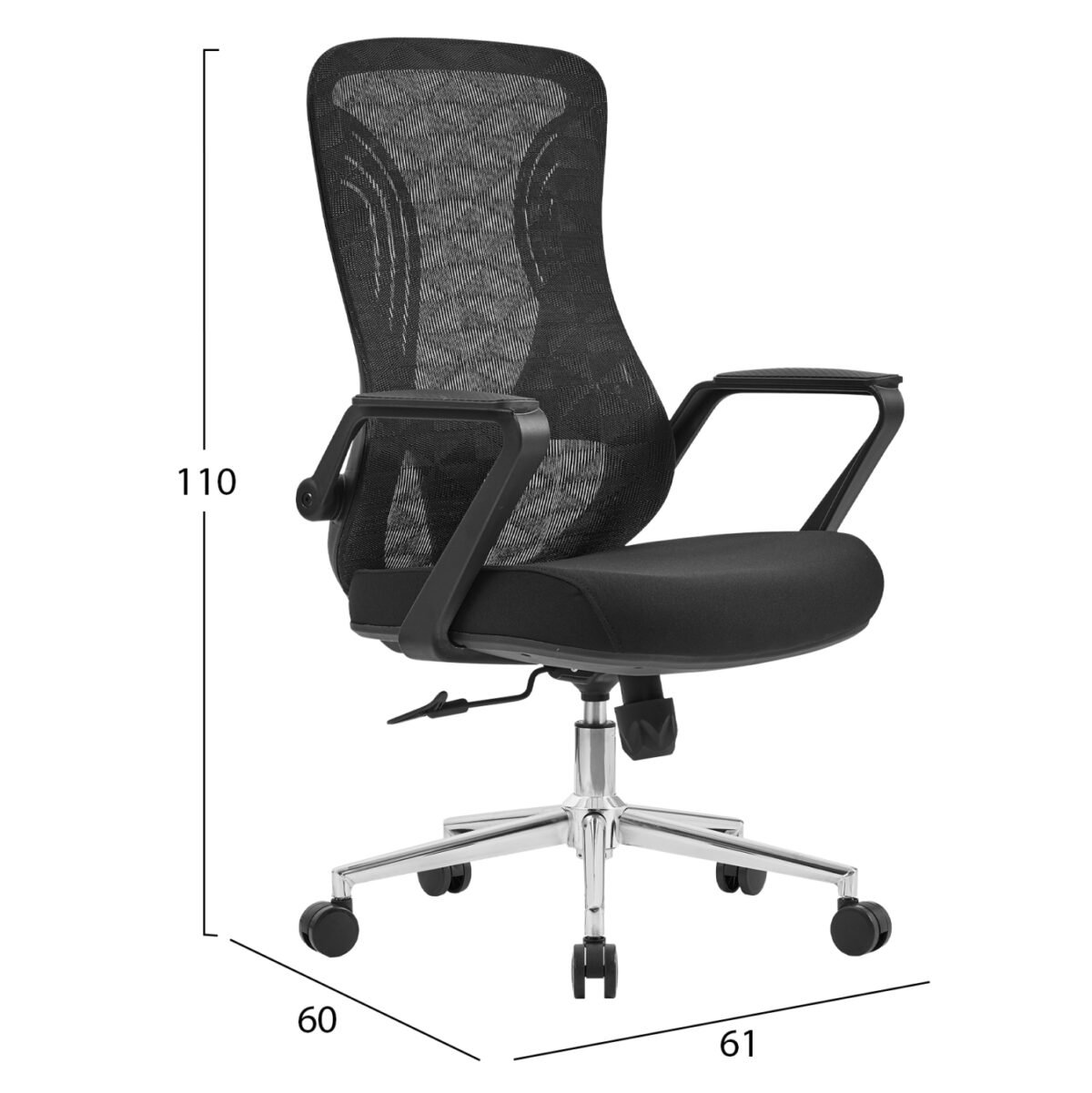 ΚΑΡΕΚΛΑ ΓΡΑΦΕΙΟΥ DECIFER HM1212.01 ΜΑΥΡO MESH-ΒΑΣΗ ΧΡΩΜΙΟΥ 61x60x110Υεκ. - Image 2