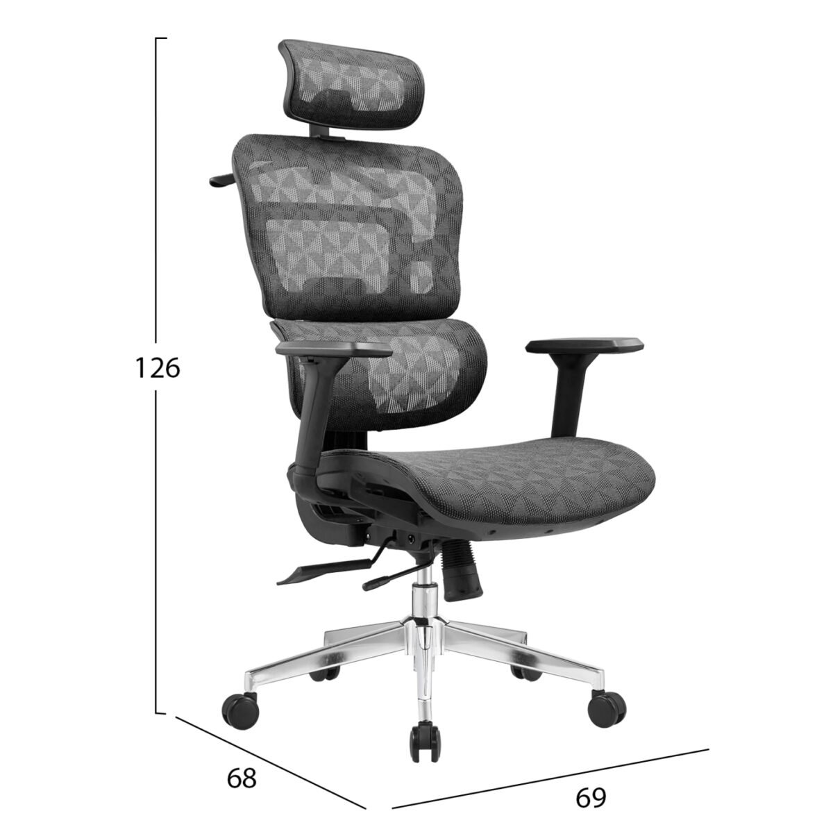 ΚΑΡΕΚΛΑ ΓΡΑΦΕΙΟΥ MODEN HM1215.01 ΜΑΥΡO MESH--ΒΑΣΗ ΧΡΩΜΙΟΥ 68x69x126Υεκ - Image 2