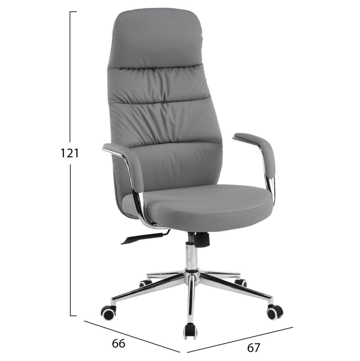 ΚΑΡΕΚΛΑ ΓΡΑΦΕΙΟΥ TEETER HM18355.10 ΓΚΡΙ PU ΔΕΡΜΑ--ΒΑΣΗ ΧΡΩΜΙΟΥ 67x66x121Υεκ - Image 2