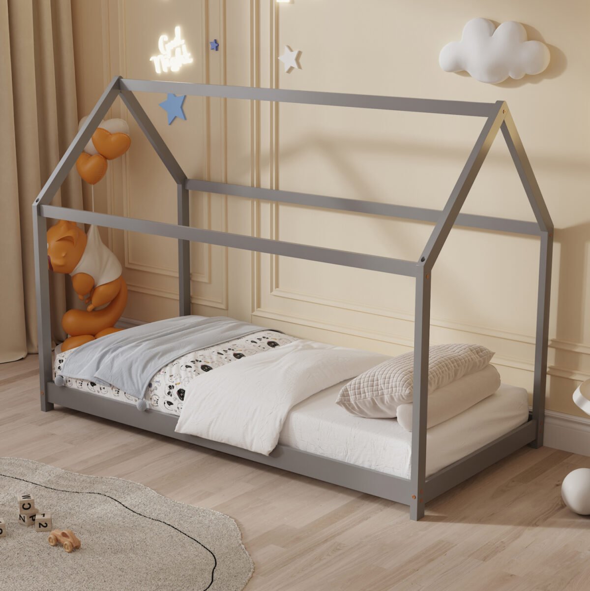 ΚΡΕΒΑΤΙ ΠΑΙΔΙΚΟ ΜΕ ΣΤΡΩΜΑ PEPE HM21302.02 ΞΥΛΟ ΠΕΥΚΟΥ ΣΕ ΓΚΡΙ--ΣΤΡΩΜΑ 90x190εκ - Image 2