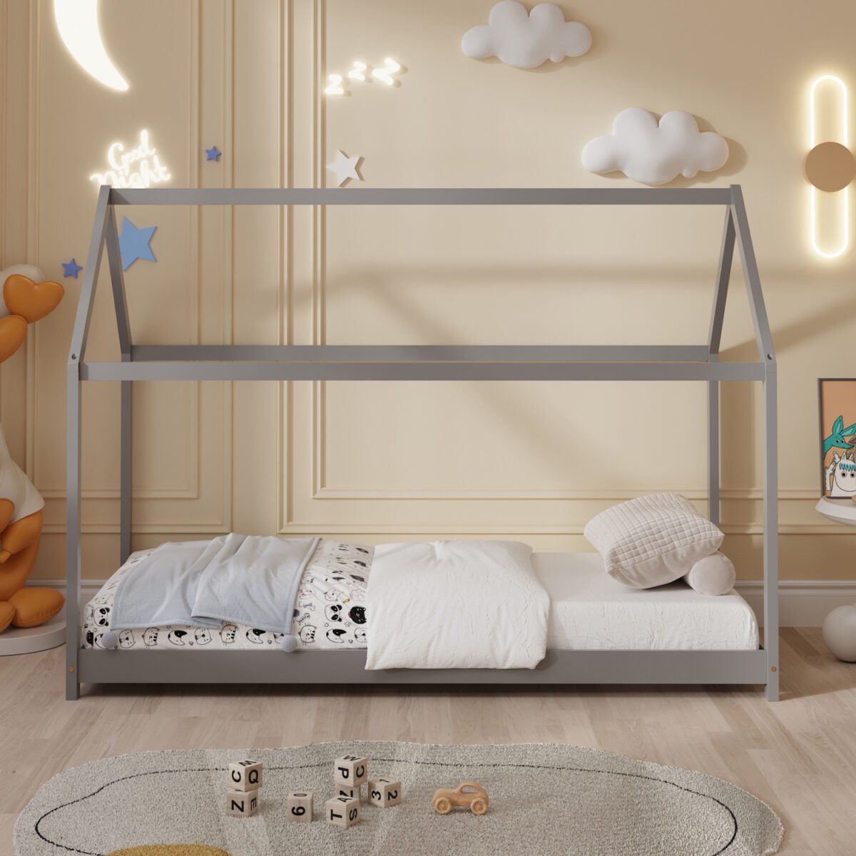 ΚΡΕΒΑΤΙ ΠΑΙΔΙΚΟ ΜΕ ΣΤΡΩΜΑ PEPE HM21302.02 ΞΥΛΟ ΠΕΥΚΟΥ ΣΕ ΓΚΡΙ--ΣΤΡΩΜΑ 90x190εκ - Image 5