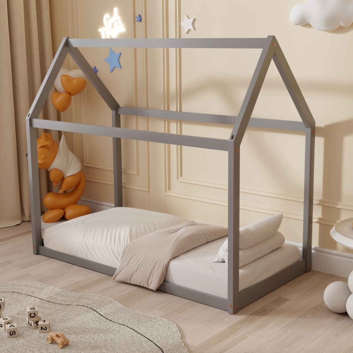 ΚΡΕΒΑΤΙ ΠΑΙΔΙΚΟ ΜΕ ΣΤΡΩΜΑ PEPE HM21303.02 ΞΥΛΟ ΠΕΥΚΟΥ ΣΕ ΓΚΡΙ--ΣΤΡΩΜΑ 70x140εκ - Image 2