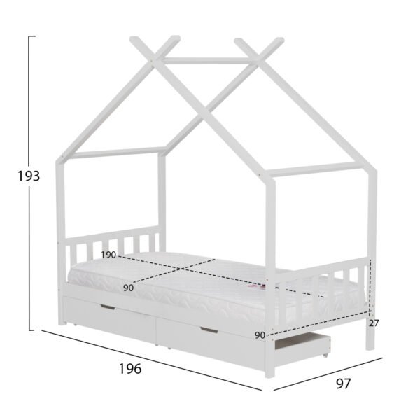 ΚΡΕΒΑΤΙ ΠΑΙΔΙΚΟ ΜΕ ΣΤΡΩΜΑ KLARICE HM21305.01 ΞΥΛΟ ΠΕΥΚΟΥ ΣΕ ΛΕΥΚΟ--ΣΤΡΩΜΑ 90x190εκ - Image 3