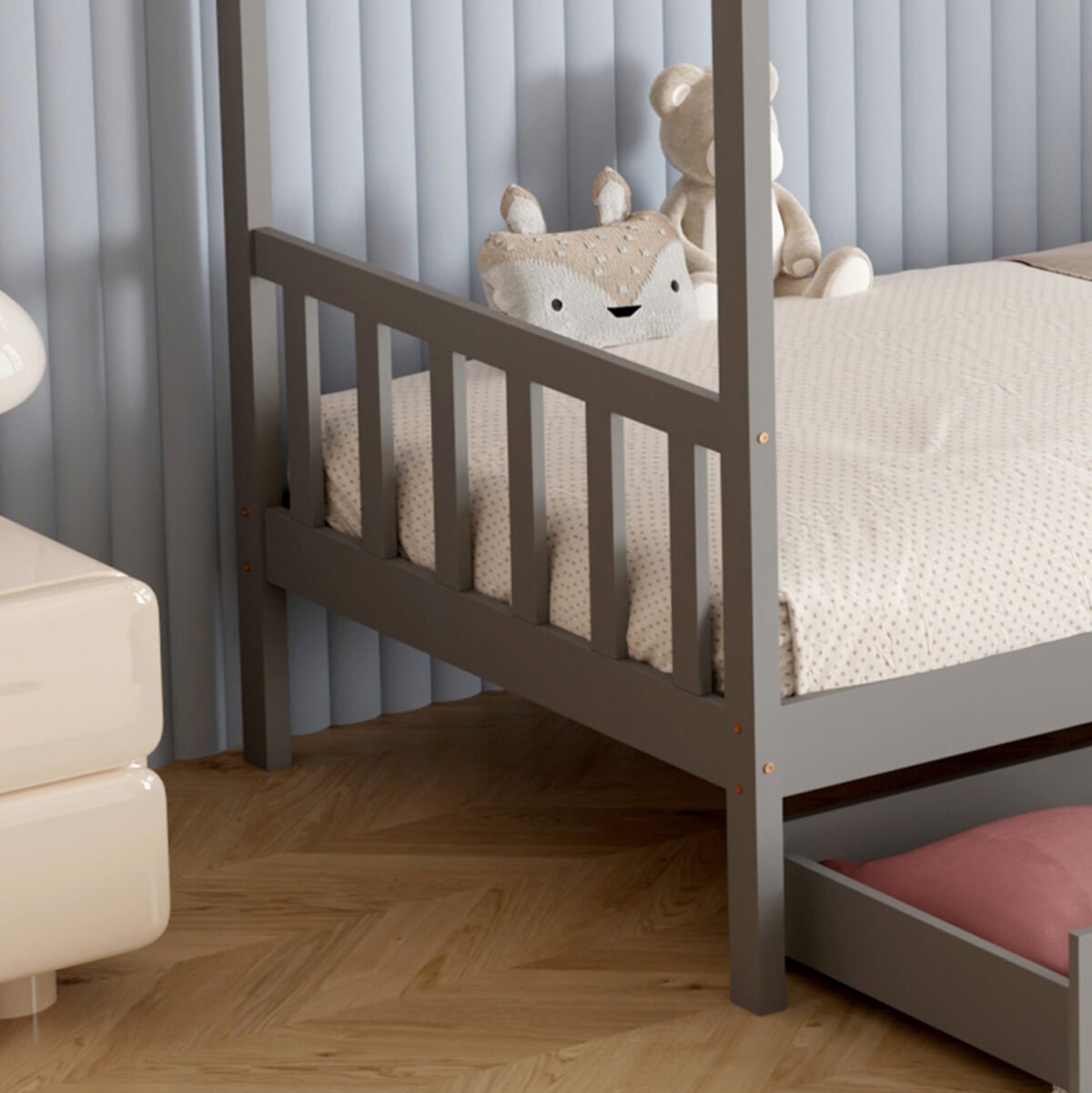ΚΡΕΒΑΤΙ ΠΑΙΔΙΚΟ ΜΕ ΣΤΡΩΜΑ KLARICE HM21305.02 ΞΥΛΟ ΠΕΥΚΟΥ ΣΕ ΓΚΡΙ--ΣΤΡΩΜΑ 90x190εκ - Image 6
