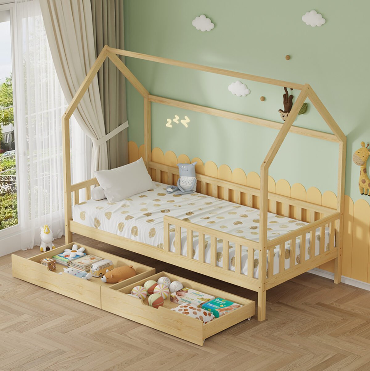 ΚΡΕΒΑΤΙ ΠΑΙΔΙΚΟ ΜΕ ΣΥΡΤΑΡΙΑ PHYLLIS HM724.01 τ.MONTESSORI ΦΥΣΙΚΟ 196x97x161Υεκ. - Image 4