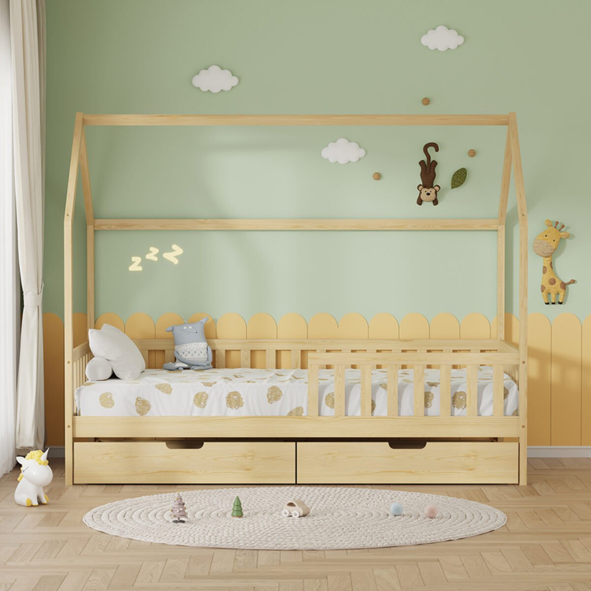 ΚΡΕΒΑΤΙ ΠΑΙΔΙΚΟ ΜΕ ΣΥΡΤΑΡΙΑ PHYLLIS HM724.01 τ.MONTESSORI ΦΥΣΙΚΟ 196x97x161Υεκ. - Image 5