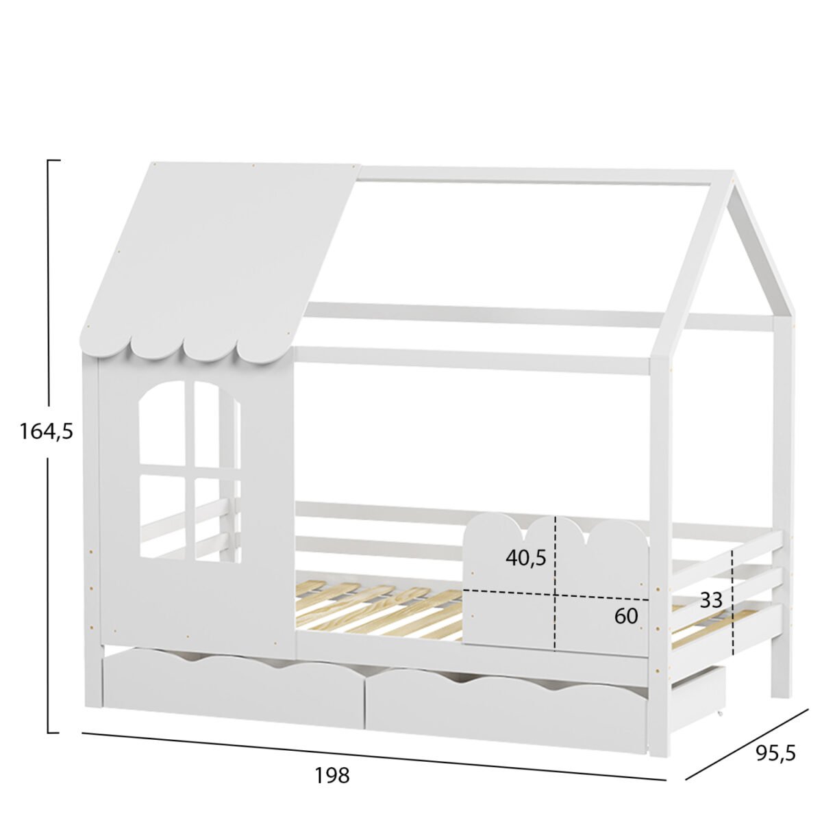 ΠΑΙΔΙΚΟ ΚΡΕΒΑΤΙ τ.MONTESSORI ΜΕ ΣΥΡΤΑΡΙΑ DOMER HM710.03 ΞΥΛΟ ΠΕΥΚΟΥ ΛΕΥΚΟ-ΣΤΡΩΜΑ 90x190εκ - Image 2