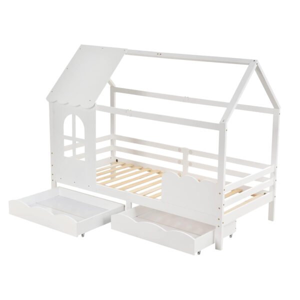 ΠΑΙΔΙΚΟ ΚΡΕΒΑΤΙ τ.MONTESSORI ΜΕ ΣΥΡΤΑΡΙΑ DOMER HM710.03 ΞΥΛΟ ΠΕΥΚΟΥ ΛΕΥΚΟ-ΣΤΡΩΜΑ 90x190εκ - Image 3